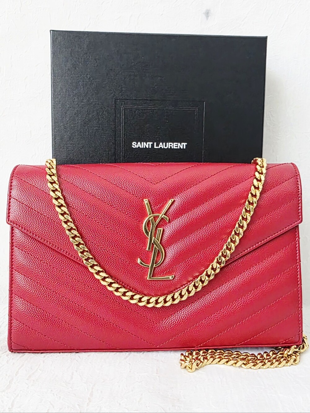 Auth YSL Yves Saint Laurent Grain De Poudre Chevron Envelope Woc